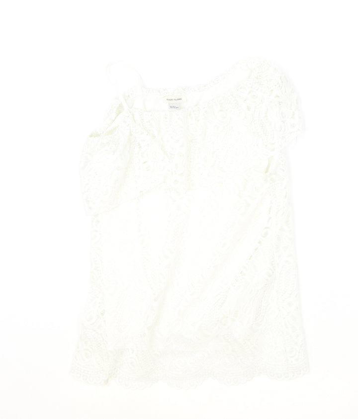 River Island Girls Ivory Polyester Basic Blouse Size 11-12 Years Off the Shoulder Pullover