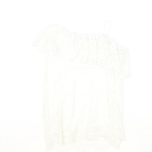 River Island Girls Ivory Polyester Basic Blouse Size 11-12 Years Off the Shoulder Pullover