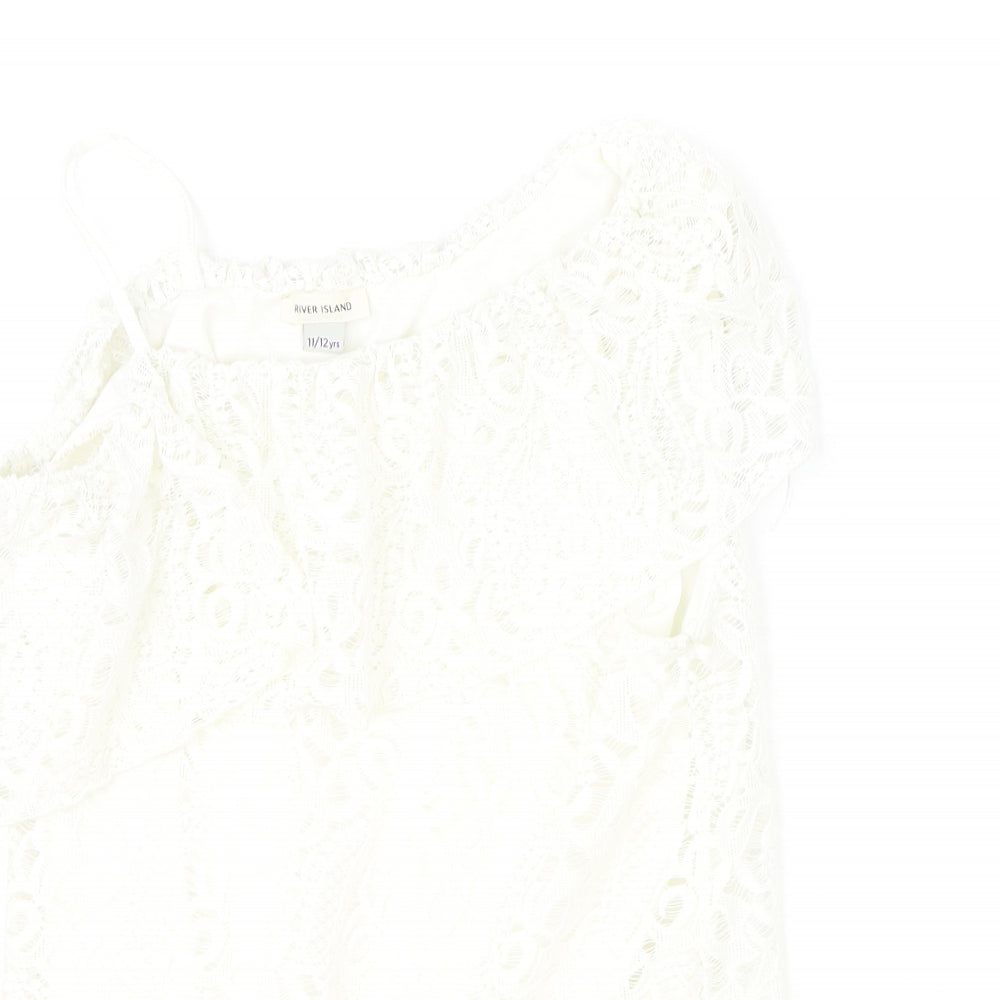 River Island Girls Ivory Polyester Basic Blouse Size 11-12 Years Off the Shoulder Pullover