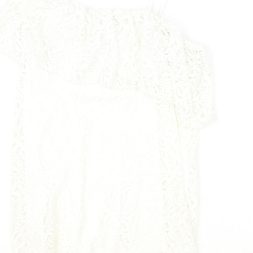 River Island Girls Ivory Polyester Basic Blouse Size 11-12 Years Off the Shoulder Pullover