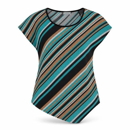 Rue Jiya Womens Multicoloured Striped Viscose Basic T-Shirt Size XL Scoop Neck