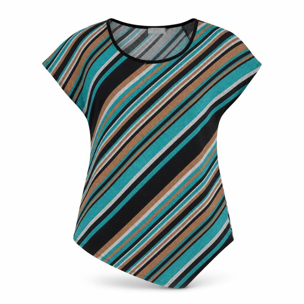 Rue Jiya Womens Multicoloured Striped Viscose Basic T-Shirt Size XL Scoop Neck