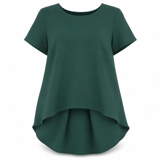 Front view of Topshop women’s green polyacrylate fibre basic blouse, size UK 8, round neck - asymmetric