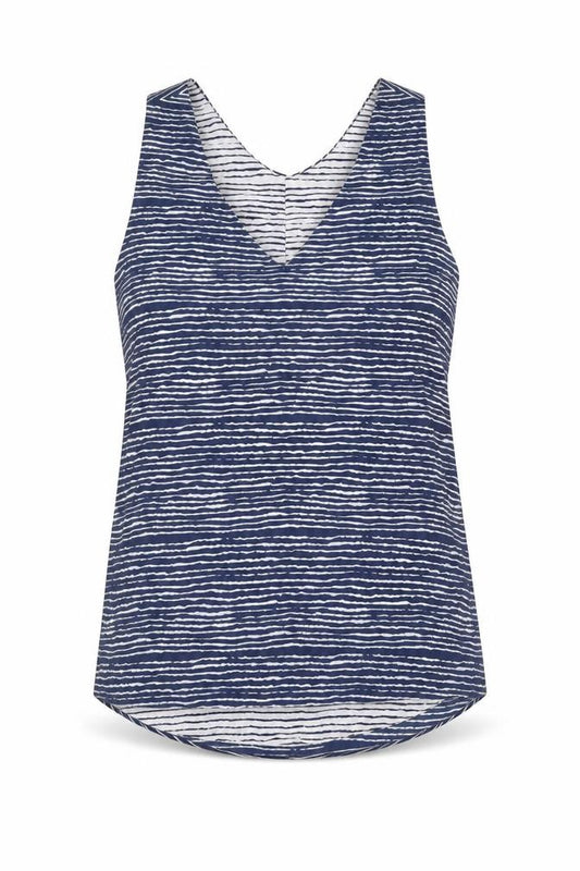 Front view of Next women’s blue striped polyester basic tank, size UK 6, v-neck - reversible