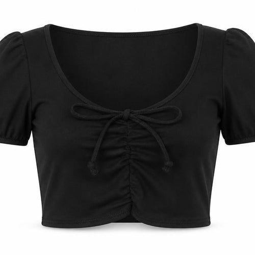 Boohoo Womens Black Polyacrylate Fibre Cropped T-Shirt Size 12 Scoop Neck - Front Ruched