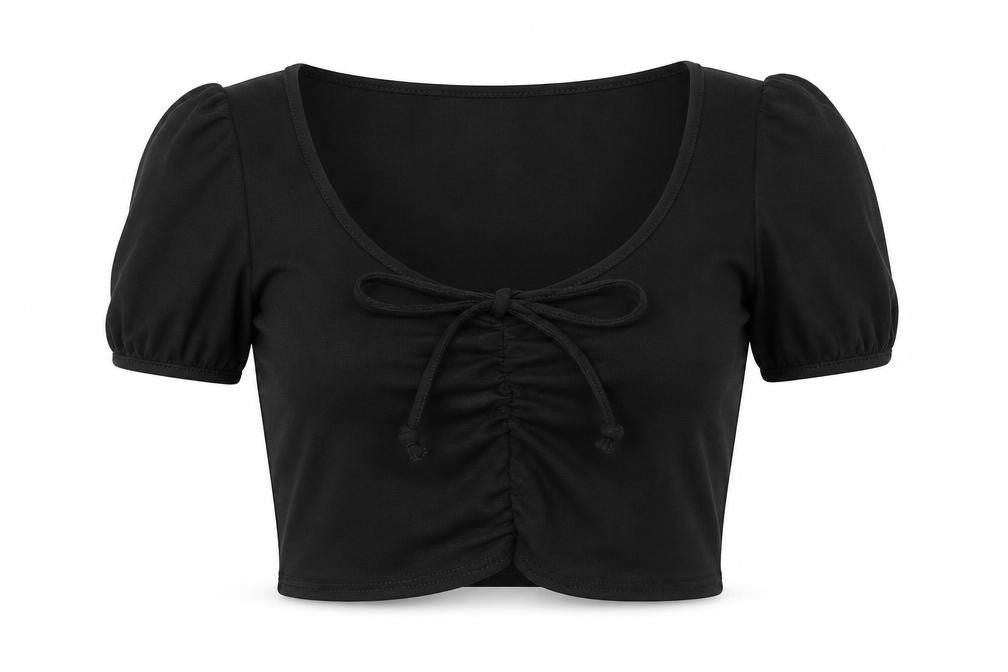 Boohoo Womens Black Polyacrylate Fibre Cropped T-Shirt Size 12 Scoop Neck - Front Ruched