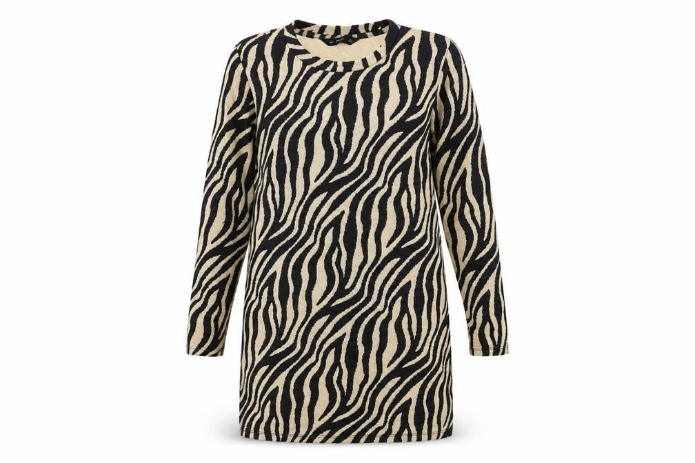 F&F Womens Black Animal Print Polyester Shift Size 12 Scoop Neck Pullover - Tiger Print