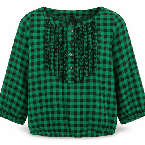 Divided by H&M Womens Green Check Polyester Cropped Blouse Size 10 Scoop Neck
