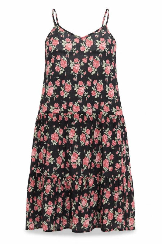 Front view of In the Style women’s black floral polyester a-line, size UK 14, v-neck pullover