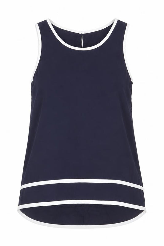Front view of Atmosphere women’s blue polyester basic tank, size UK 10, round neck
