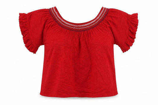 Front view of New Look women’s red cotton basic t-shirt, size UK 8, round neck
