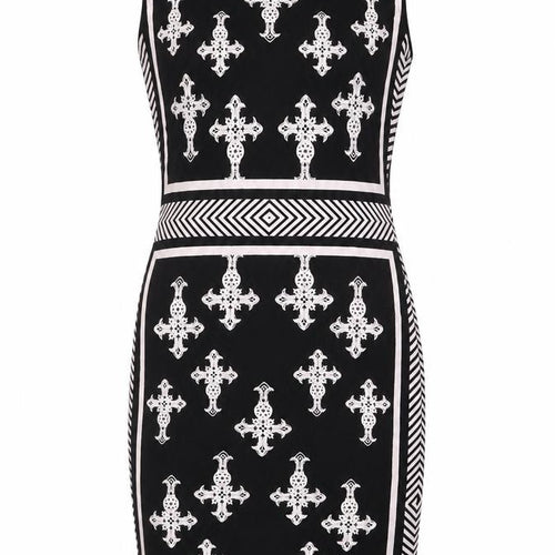 KIKIRIKI Womens Multicoloured Geometric Polyester Pencil Dress Size M Scoop Neck Pullover - Crosses