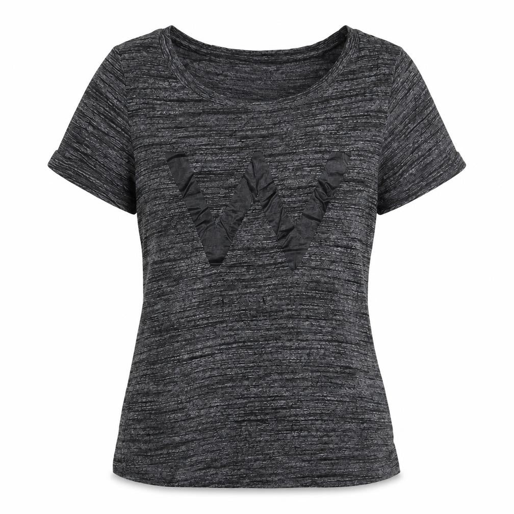Front view of Divided women’s grey viscose basic t-shirt, size S, scoop neck - w initial