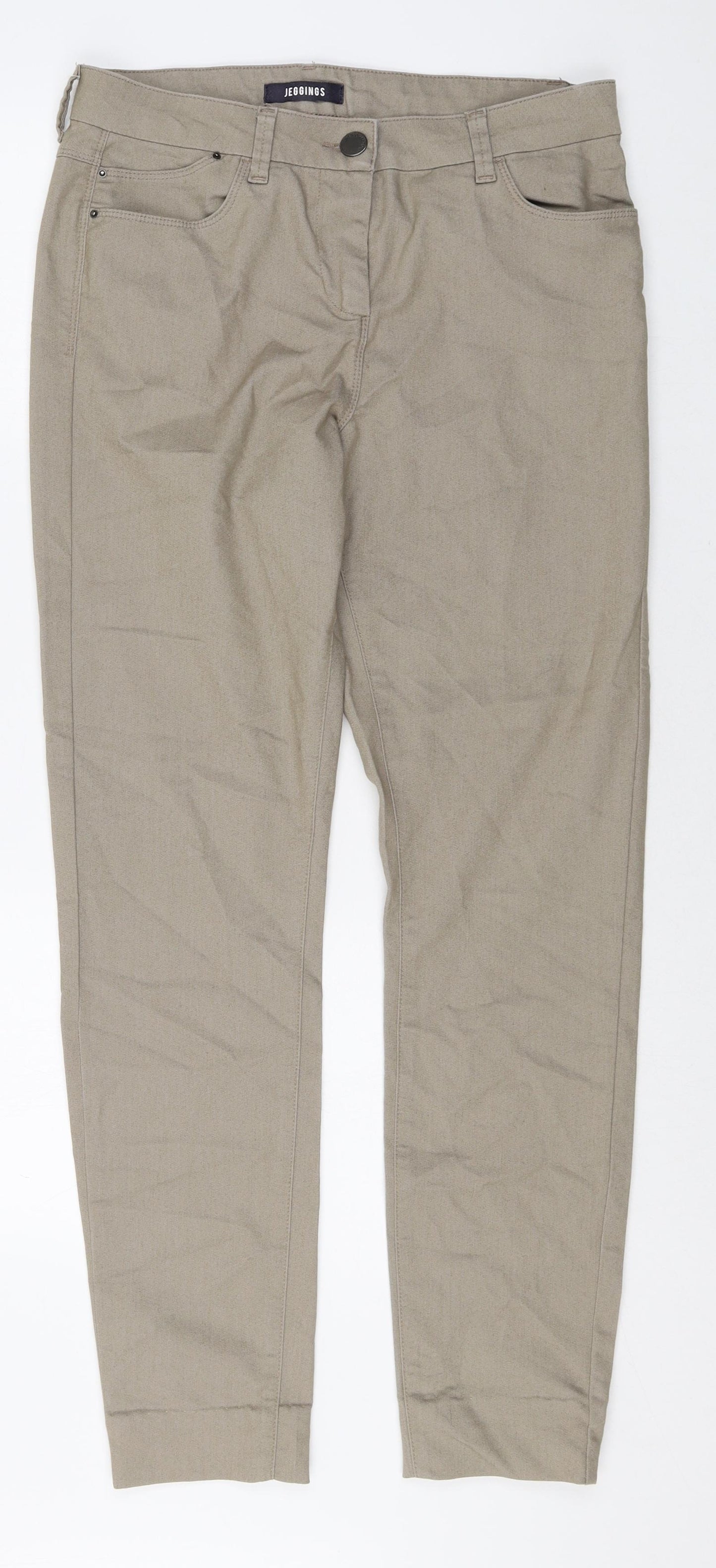 Marks and Spencer Womens Beige Cotton Trousers Size 12 Regular Zip