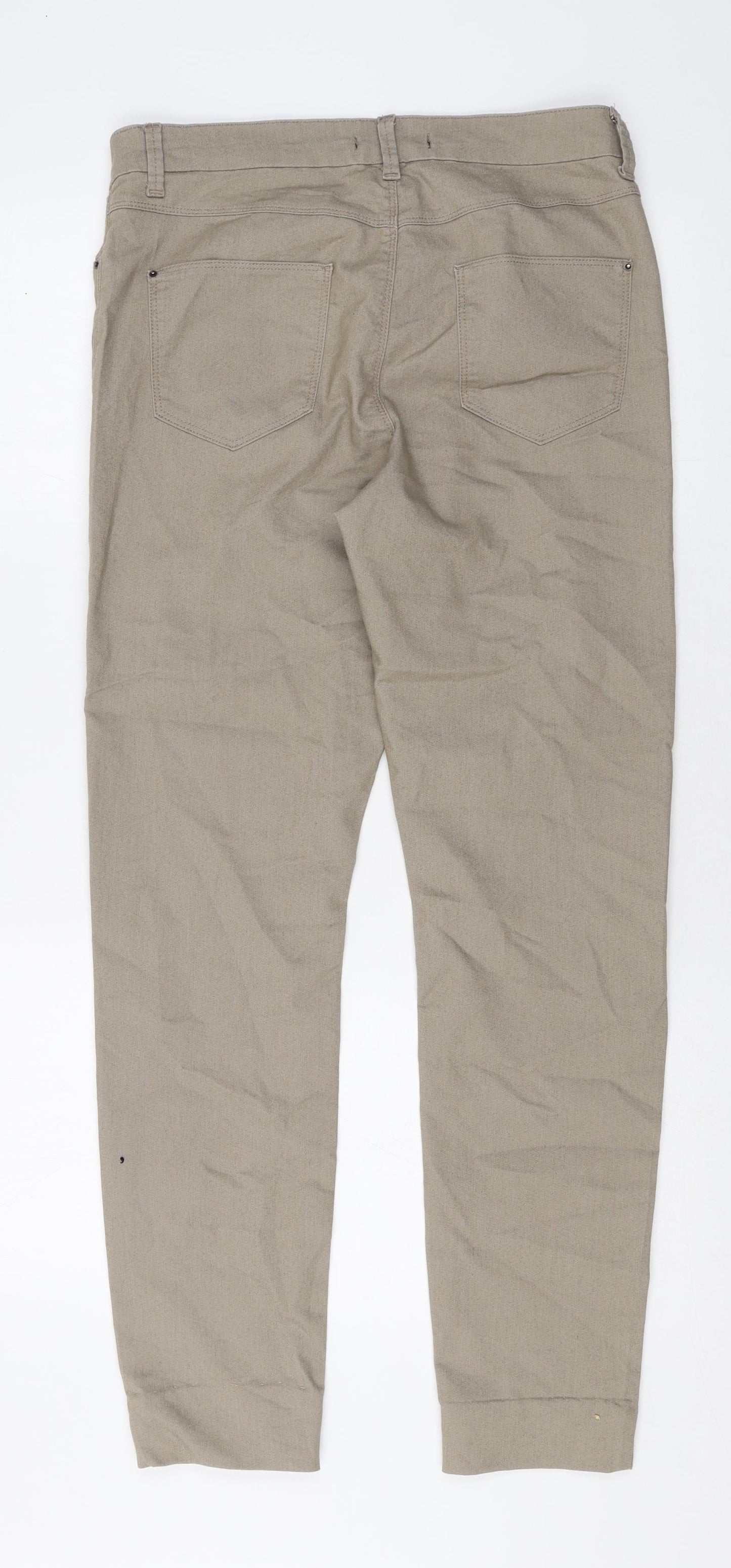 Marks and Spencer Womens Beige Cotton Trousers Size 12 Regular Zip
