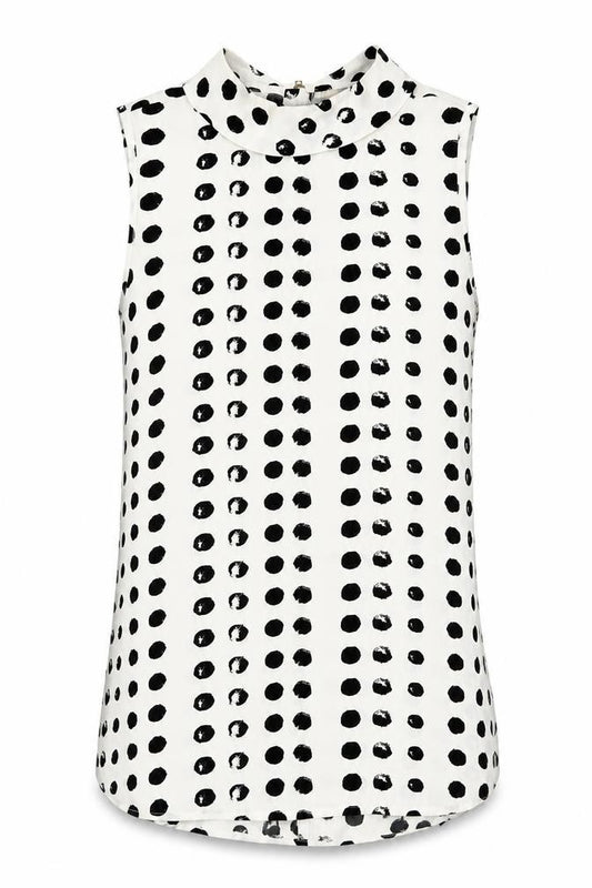 Front view of Next women’s white geometric polyester basic blouse, size UK 14, round neck