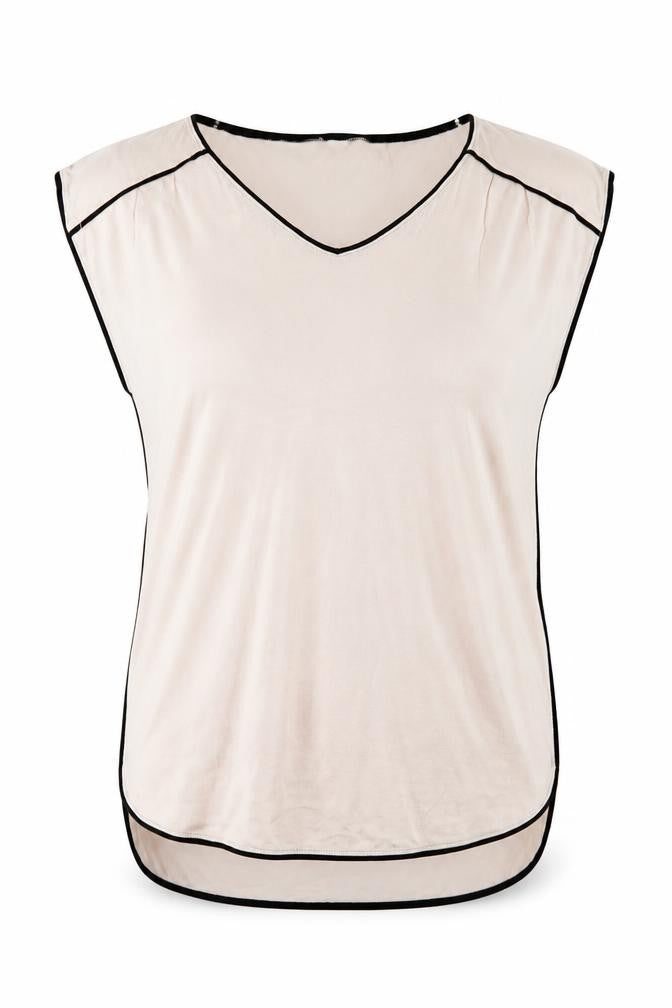 Front view of Phase Eight women’s pink viscose basic t-shirt, size UK 10, v-neck