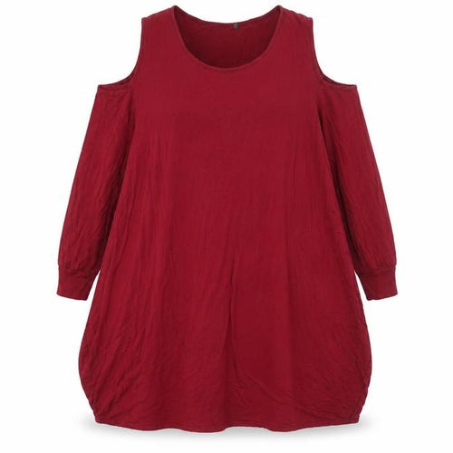 Preworn Womens Red Viscose A-Line Size 2XL Scoop Neck Pullover - Cold Shoulder Slouch