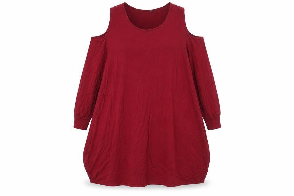 Preworn Womens Red Viscose A-Line Size 2XL Scoop Neck Pullover - Cold Shoulder Slouch