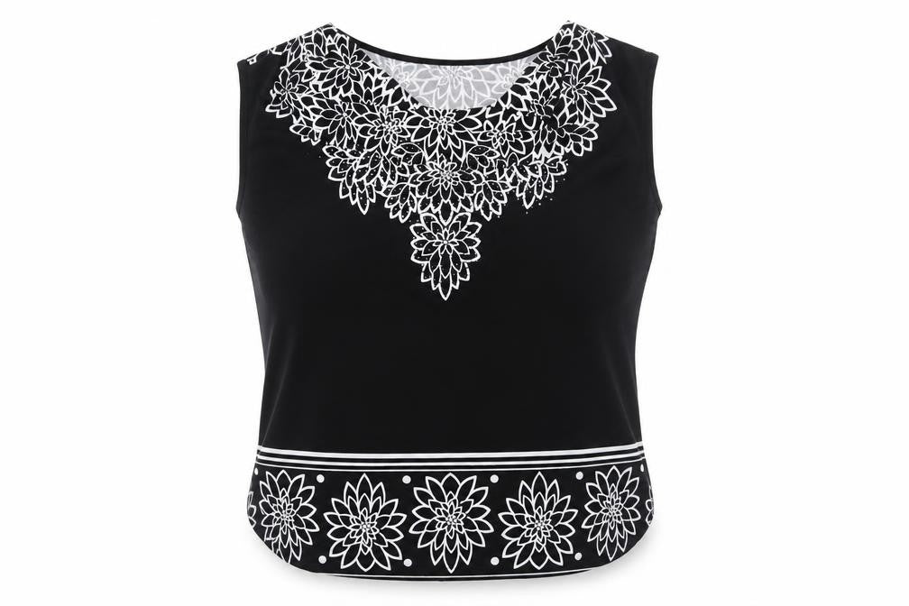 Front view of Apricot women’s black polyester basic blouse, size UK 8, square neck - floral detail