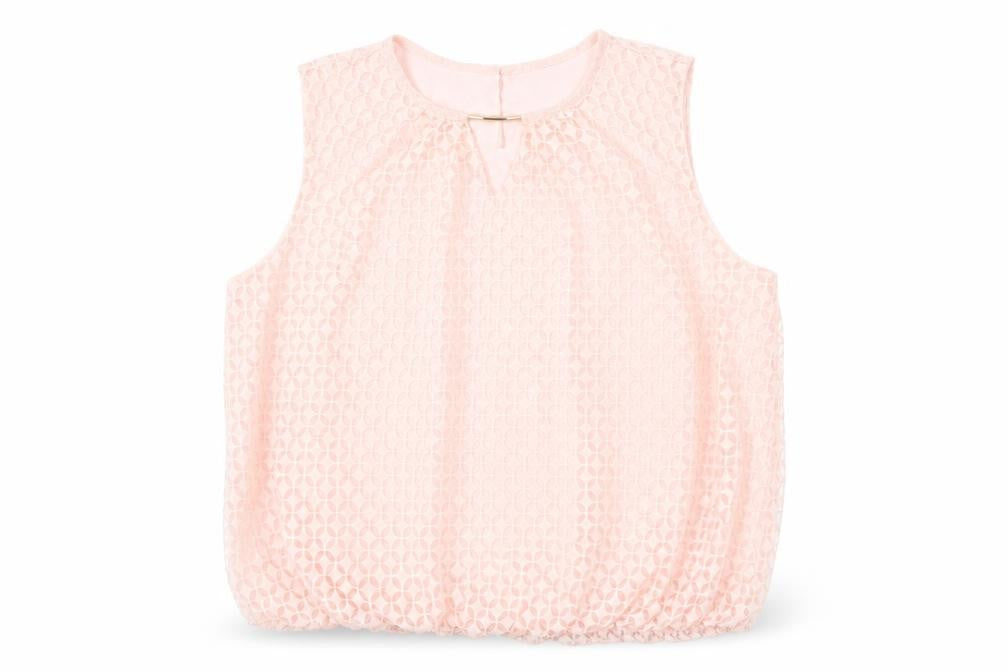 Front view of Liz Claiborne women’s pink geometric polyester basic tank, size XL, round neck