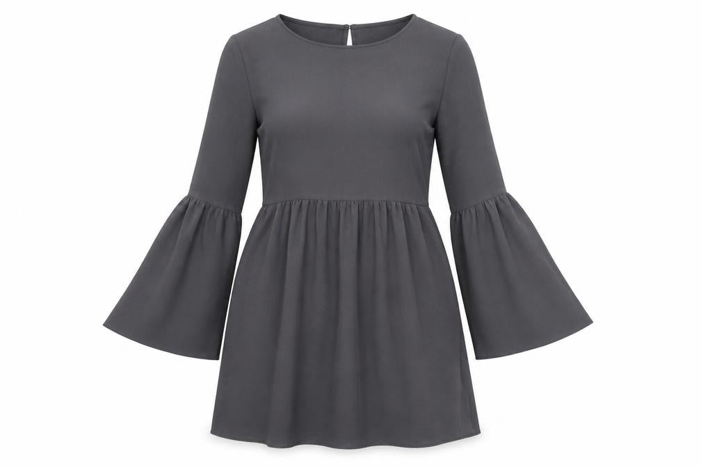 Front view of ASOS women’s grey polyester a-line, size UK 8, round neck pullover