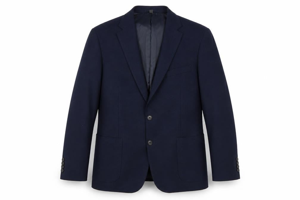 Front view of Marks & Spencer men’s blue polyamide jacket suit jacket, size L, regular