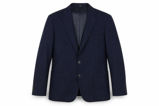 Front view of Marks & Spencer men’s blue polyamide jacket suit jacket, size L, regular