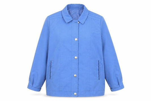 Front view of Analina women’s blue jacket, size UK 16, button
