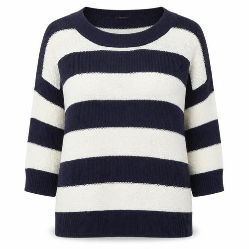 Savoir Womens Beige Scoop Neck Striped Cotton Pullover Jumper Size 14