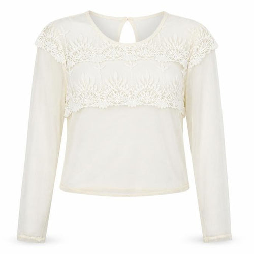 Topshop Womens Ivory Polyester Cropped Blouse Size 10 Scoop Neck - Lace Details