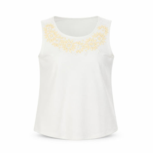 Front view of F&F women’s white polyester basic tank, size UK 8, scoop neck
