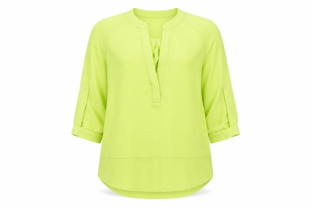 Front view of Dorothy Perkins women’s green polyester basic blouse, size UK 6, v-neck