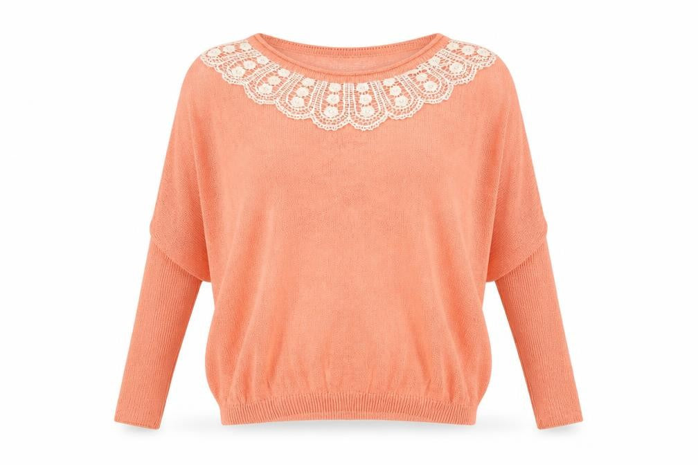 Front view of Katsumi women’s orange scoop neck acrylic jumper, size S