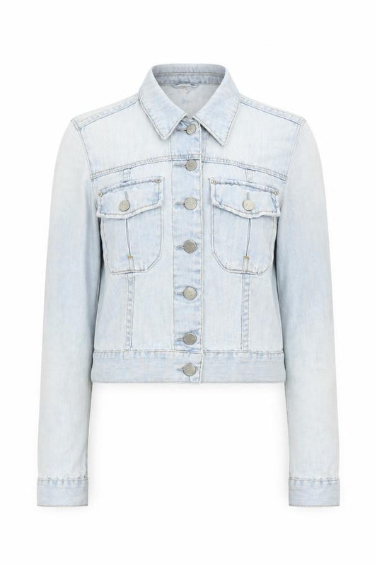 Front view of Topshop women’s blue jacket, size UK 8, button
