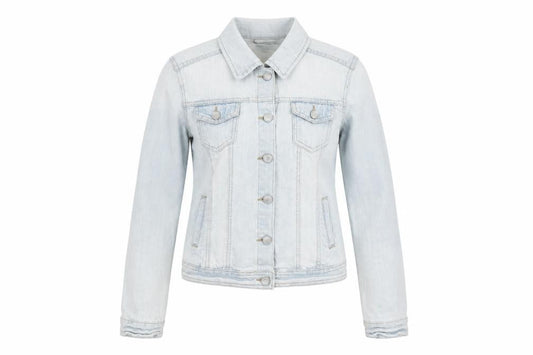 Front view of Denim & Co. women’s blue jacket, size UK 10, button