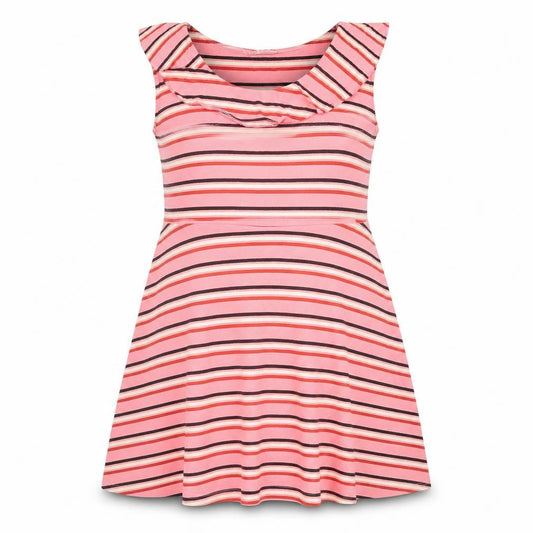 Front view of Debenhams women’s pink striped cotton a-line, size UK 14, scoop neck pullover