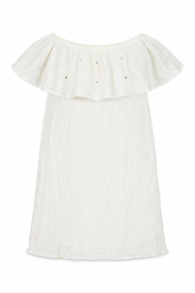 Front view of Accessorize women’s white polyester a-line, size XS, off the shoulder pullover