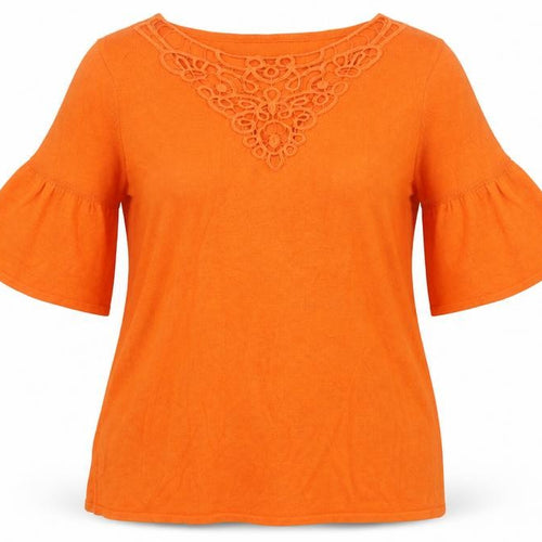Marks and Spencer Womens Orange 100% Cotton Basic T-Shirt Size 8 Boat Neck