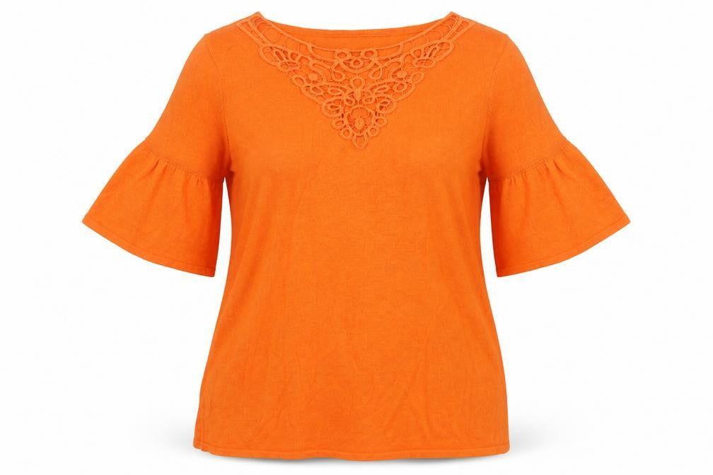 Marks and Spencer Womens Orange 100% Cotton Basic T-Shirt Size 8 Boat Neck