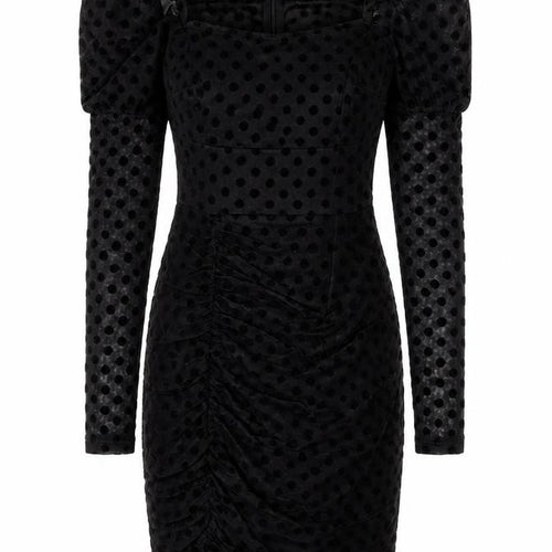 NAANAA Womens Black Polka Dot Viscose Bodycon Size 6 Square Neck Zip