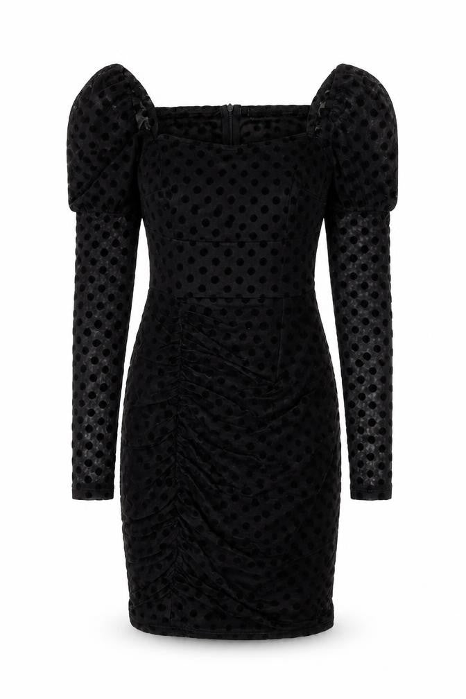 NAANAA Womens Black Polka Dot Viscose Bodycon Size 6 Square Neck Zip