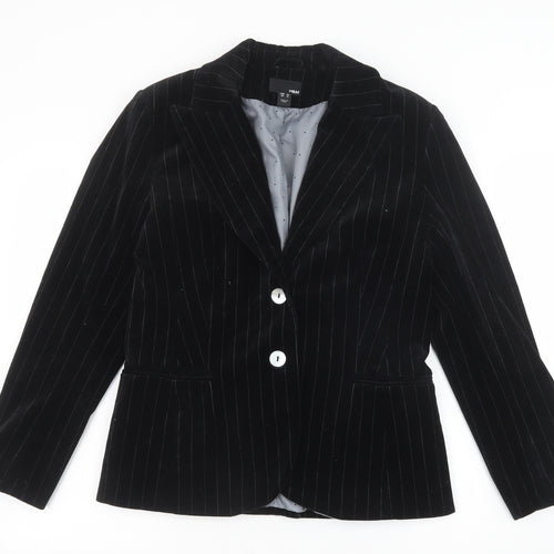 H&M Womens Black Pinstripe Polyester Jacket Suit Jacket Size 14 Button
