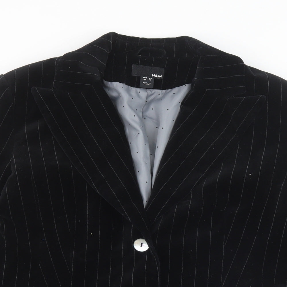 H&M Womens Black Pinstripe Polyester Jacket Suit Jacket Size 14 Button