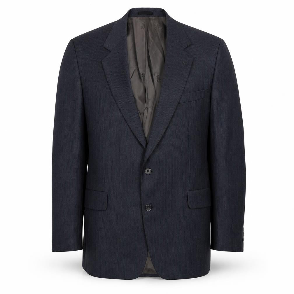 Front view of Voughan Danes men’s grey striped wool jacket suit jacket, size 44, regular