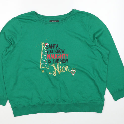 Studio Womens Green Cotton Pullover Sweatshirt Size 16 Pullover