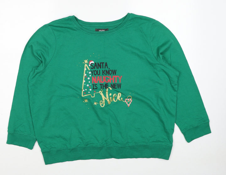 Studio Womens Green Cotton Pullover Sweatshirt Size 16 Pullover