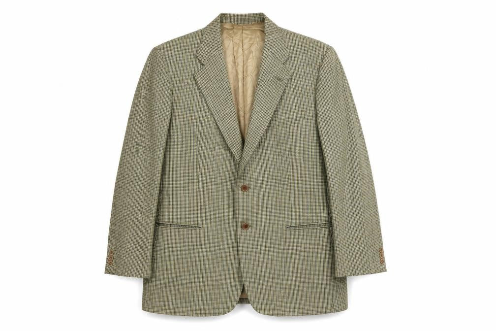 Front view of Marks & Spencer men’s brown check polyester jacket suit jacket one size regular