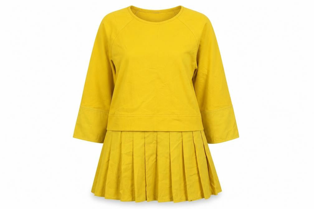 Front view of COS women’s yellow viscose basic blouse, size XS, round neck