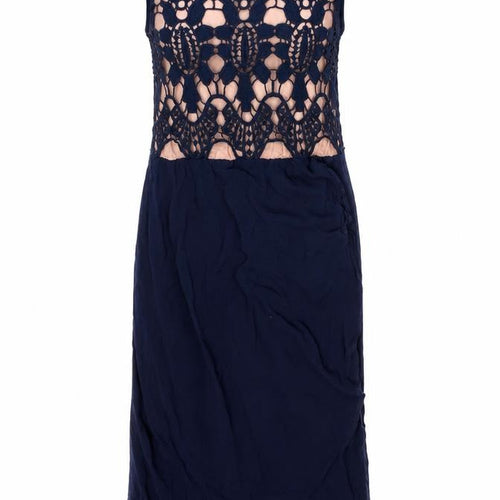 Oasis Womens Blue Viscose Pencil Dress Size 8 Round Neck